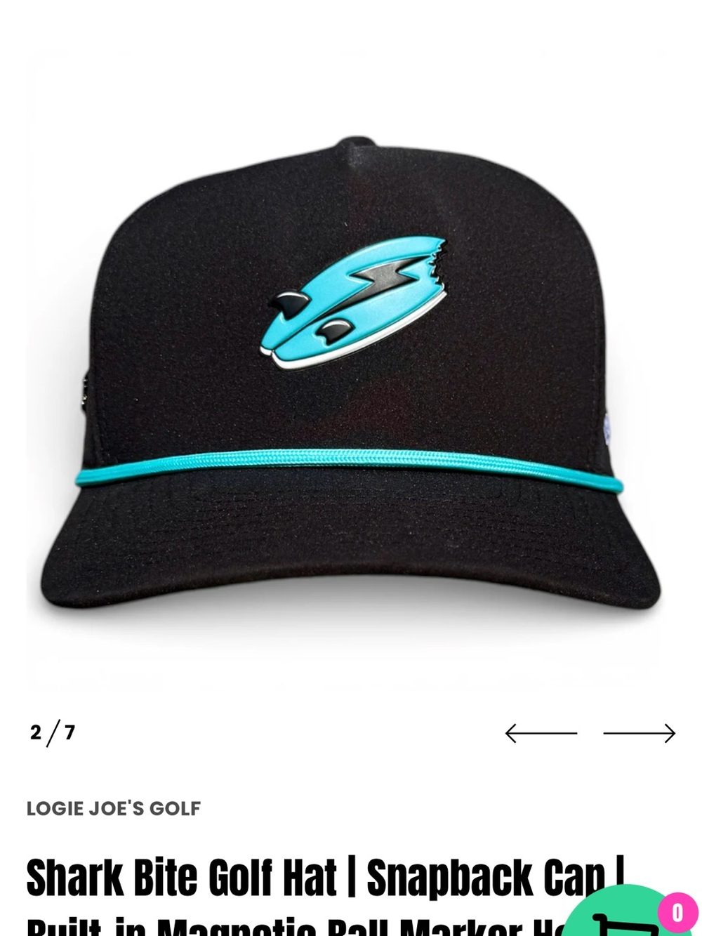 Men's Black & Teal Shark Logo Snapback Hat